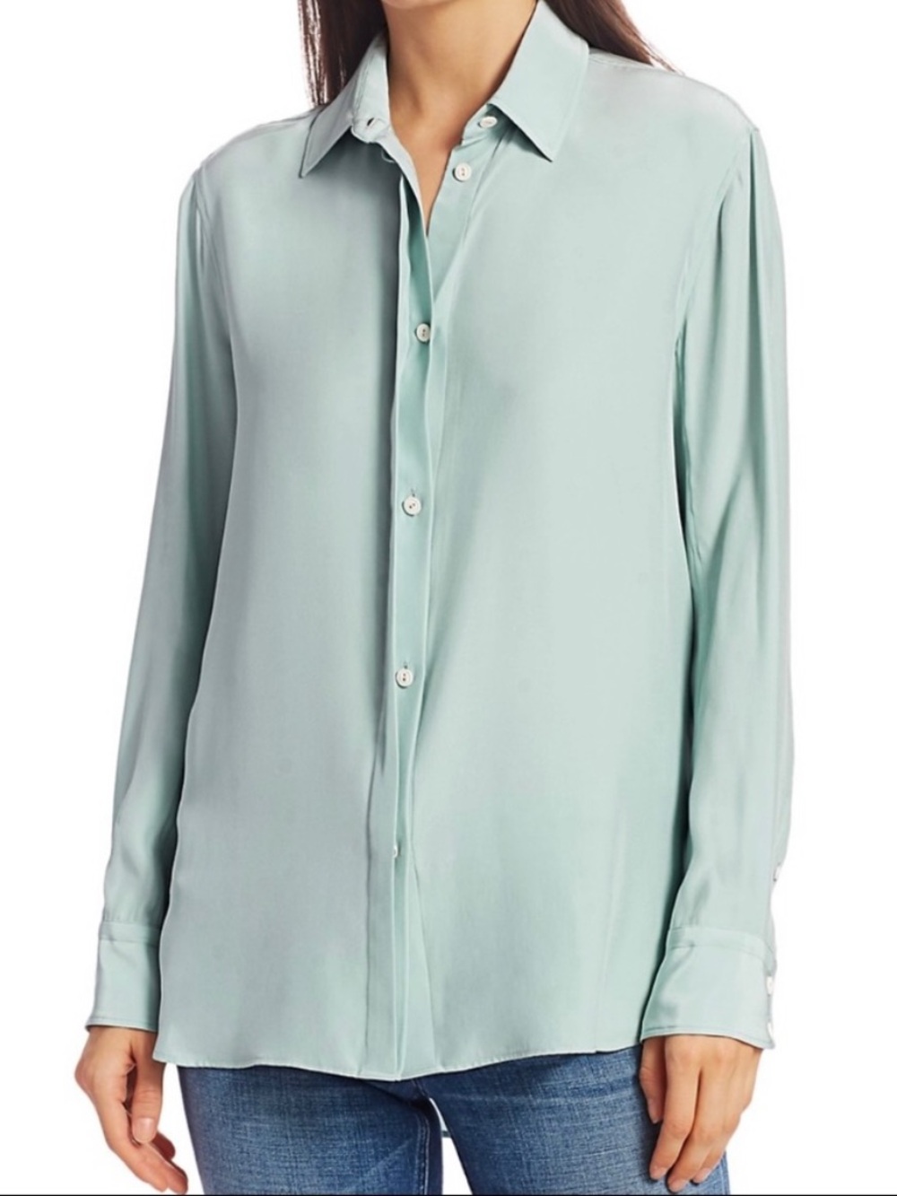 Rag & Bone Anderson Button Front Collared Shirt Silk L Quiet Luxury Minimalist